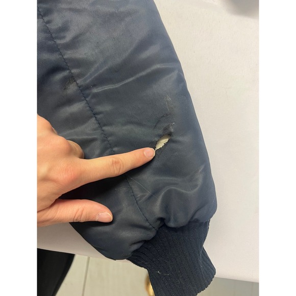 Vintage Sears Work Leisure Men's Navy Bomber Jacket Faux Fur Collar Aviator - Picture 11 of 16